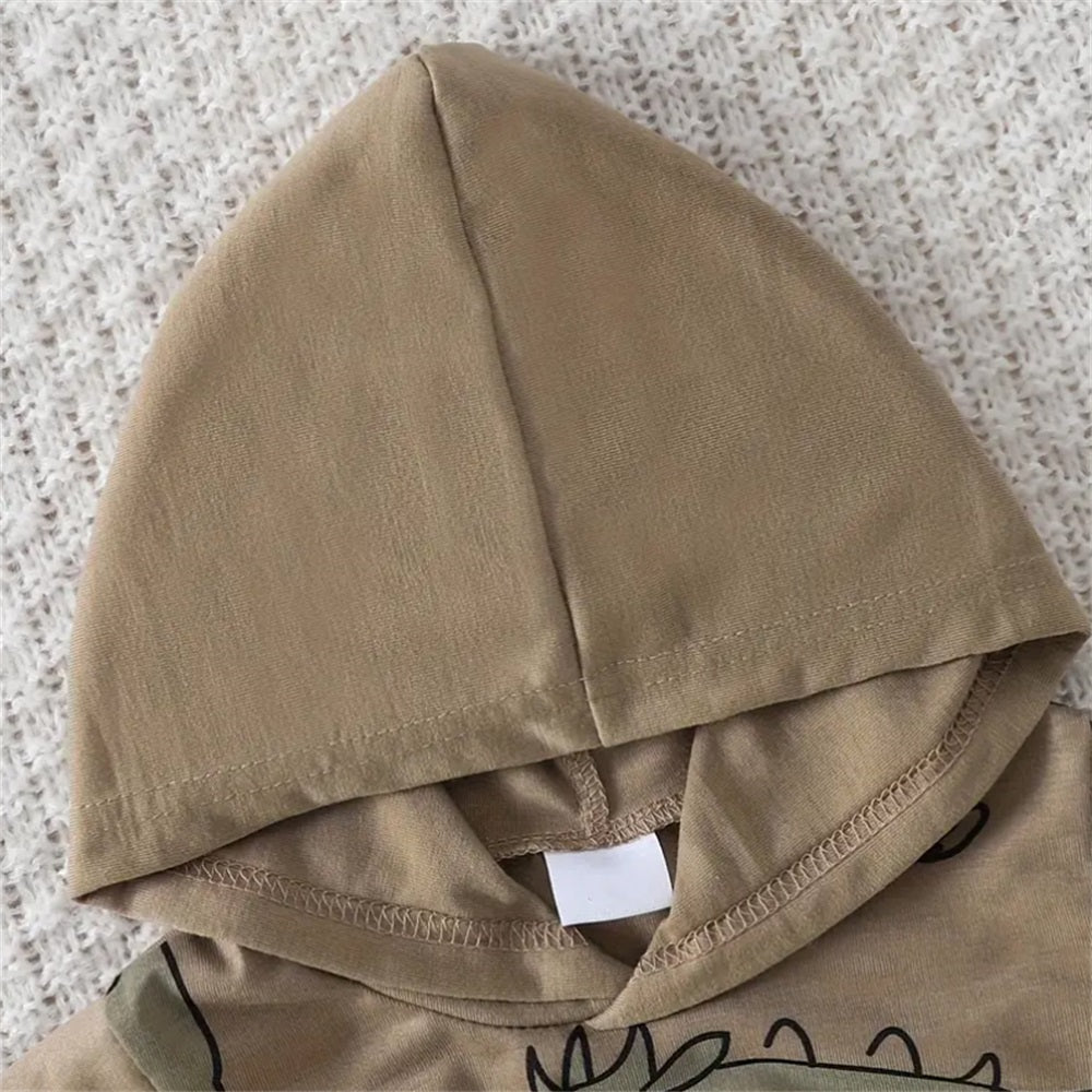 2PCS Boys' Cartoon Dinosaur Print Hooded Long Sleeve Baby Set