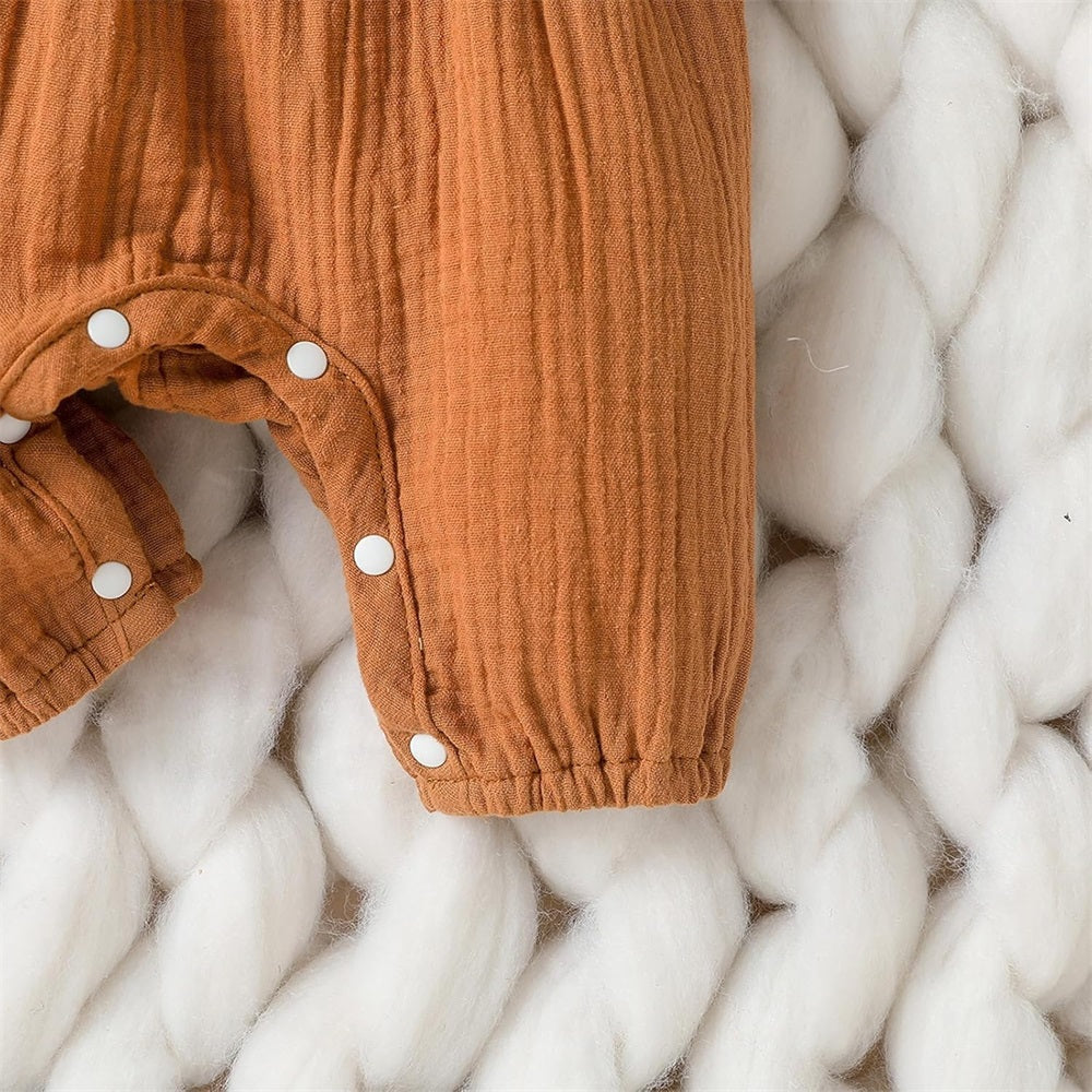 2PCS Solid Color Ruffle Trim Long Sleeve Baby Jumpsuit