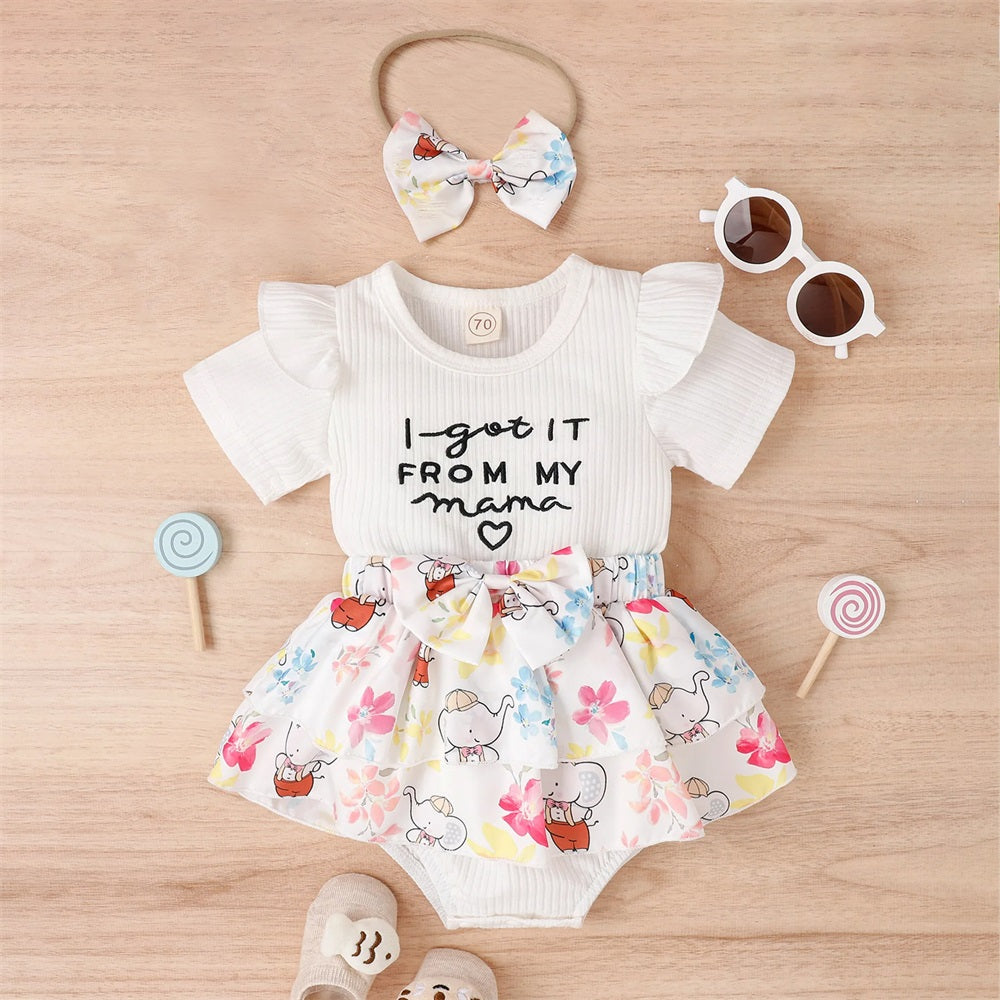 2PCS I Got It From My Mama Letter Elephant Printed Baby Romper