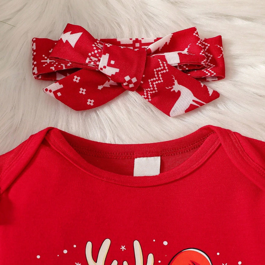 3PCS Ho Ho Ho! Merry Christmas Letter Print Baby Set