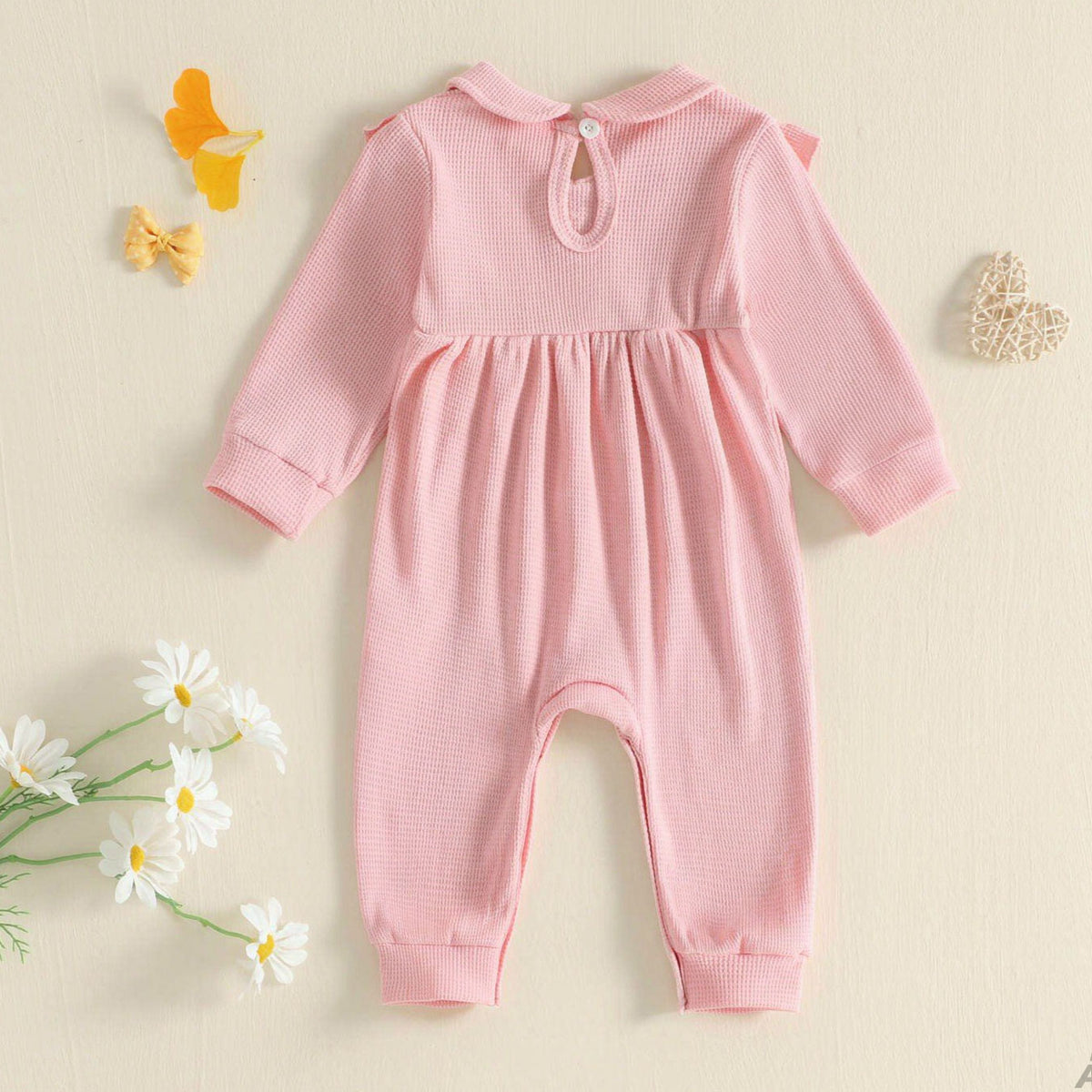 Sweet Solid Color Long Sleeve Bowknot Baby Girl Jumpsuit