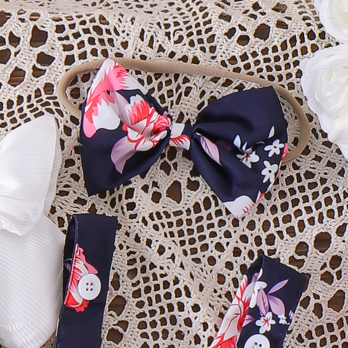 3PCS Sweet Floral Print Bow Short Sleeve Baby Set