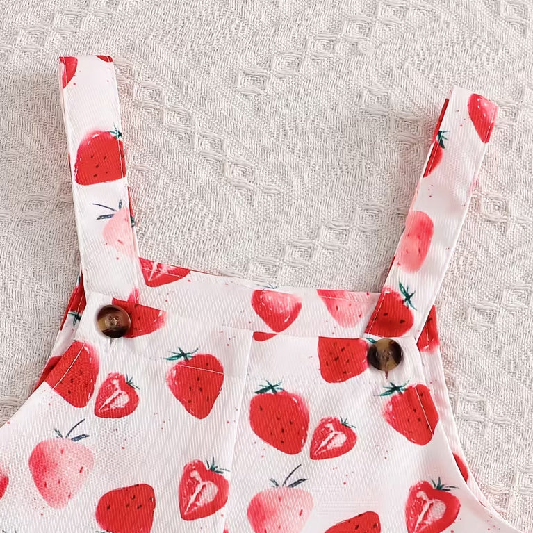 2PCS Cute Strawberry Print Short Sleeve Baby Set