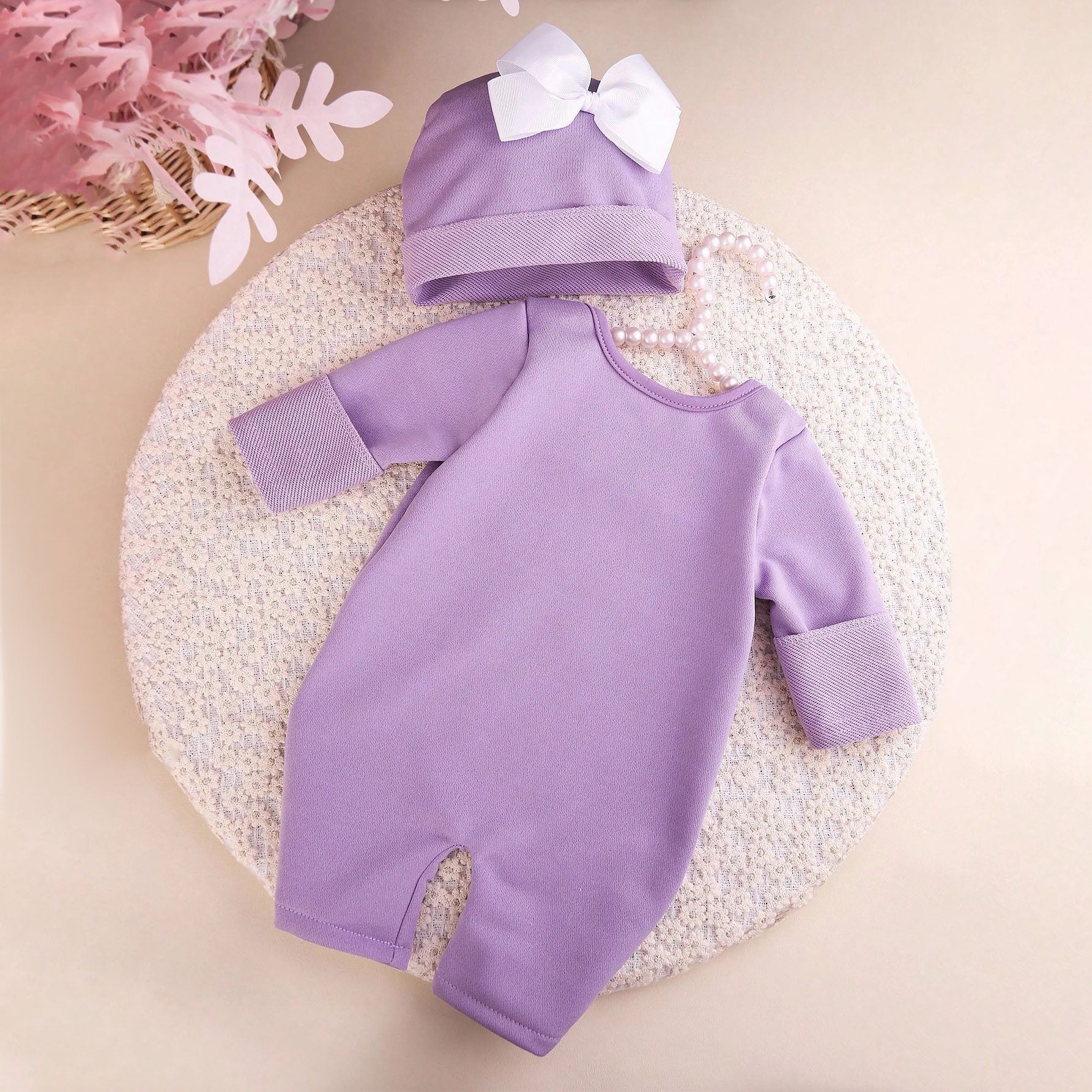 2PCS Sweet Little One Letter Print Long Sleeve Baby Jumpsuit