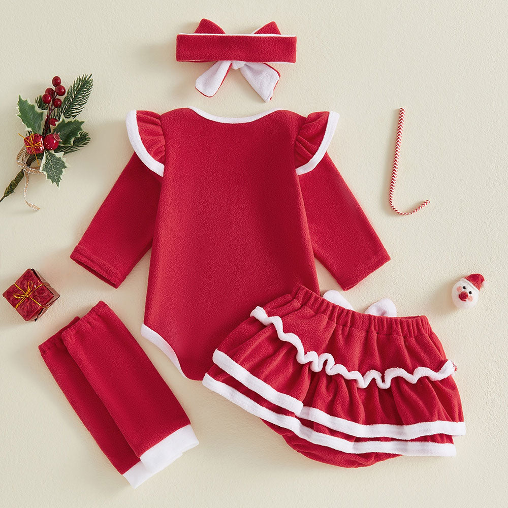 4PCS My First Christmas Letter Santa Claus Embroidered Fleece Baby Set