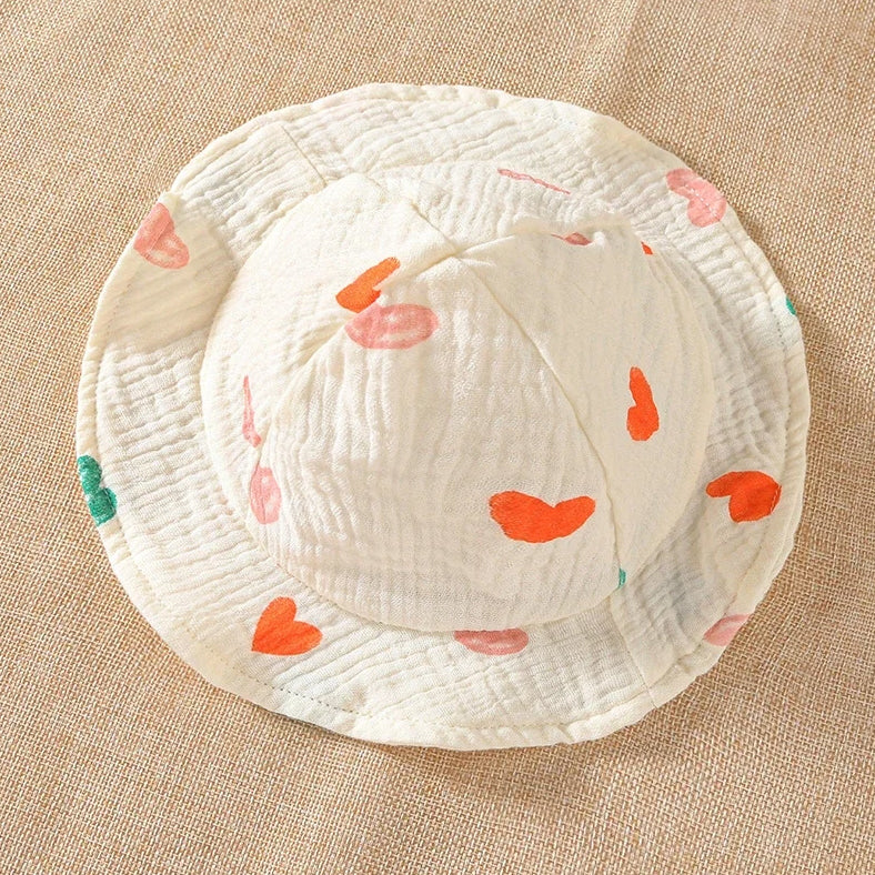 2PCS Fresh Heart Print Sleeveless With Hat Baby Romper