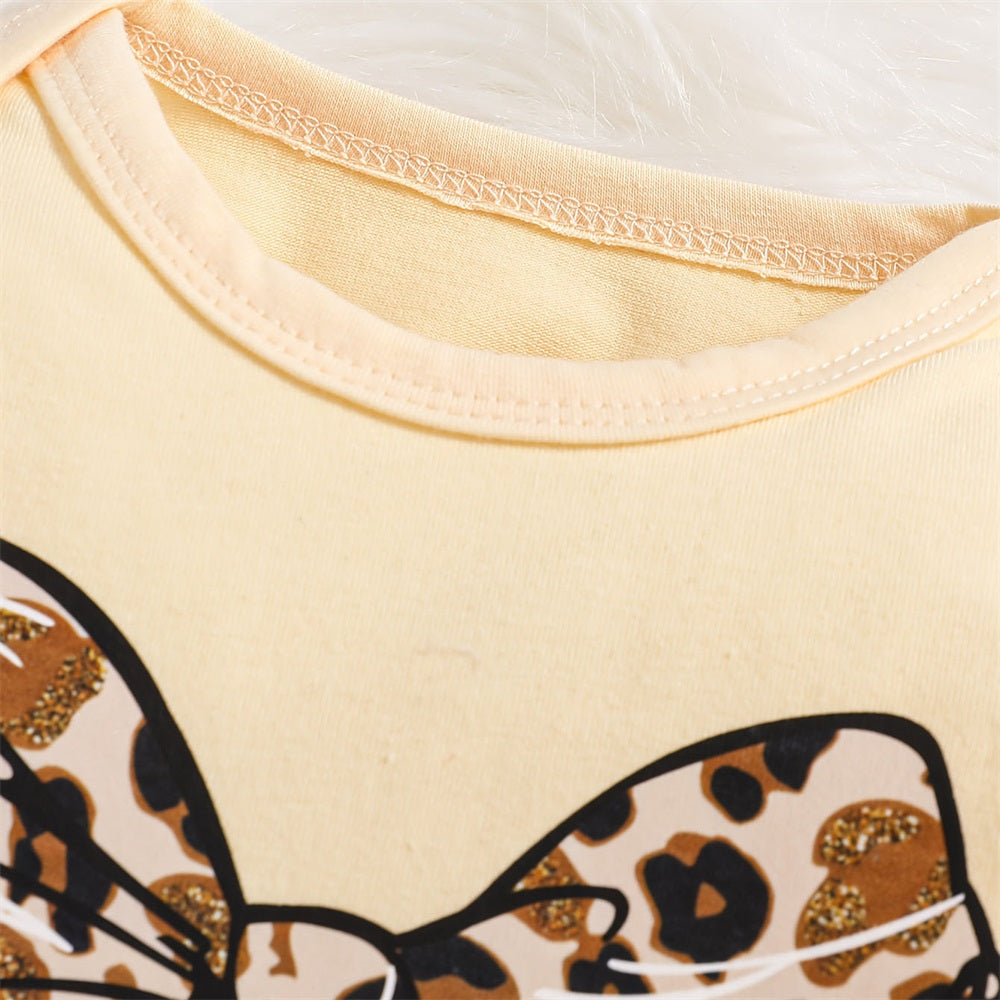 3PCS Bow Leopard Print Long Sleeve Baby Set