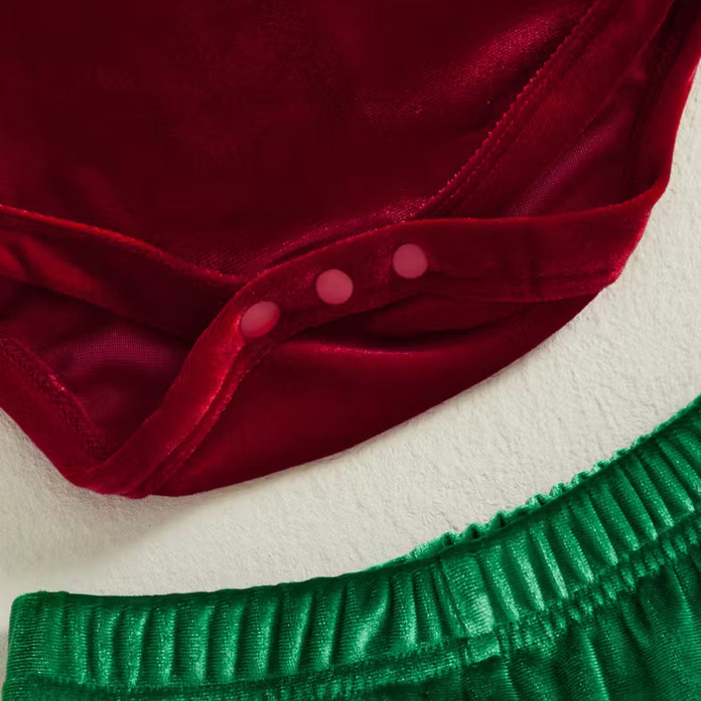 2PCS My First Christmas Tree Letter Printed Velvet Baby Set