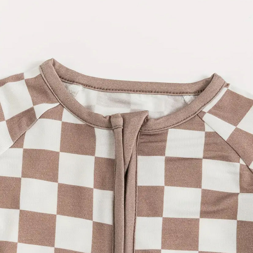 Plaid Printed Zipper Bamboo Viscose Baby Jumpsuit