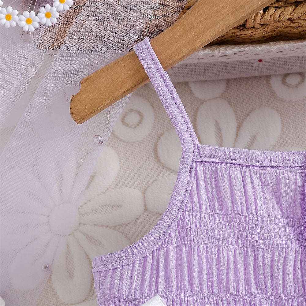 Grace Solid Color Sleeveless Bowknot Decor Baby Romper