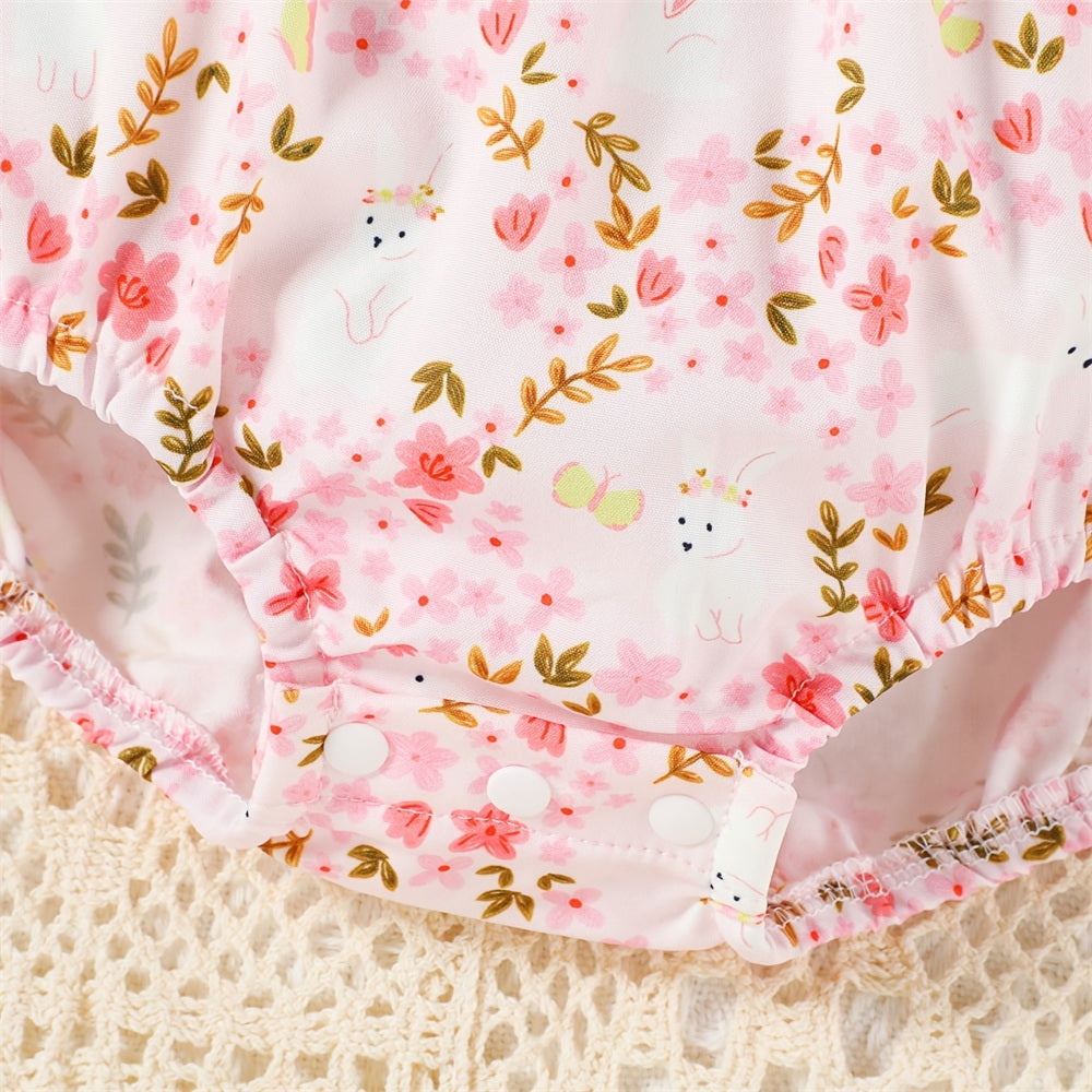 Charming Floral Print Baby Girl Romper