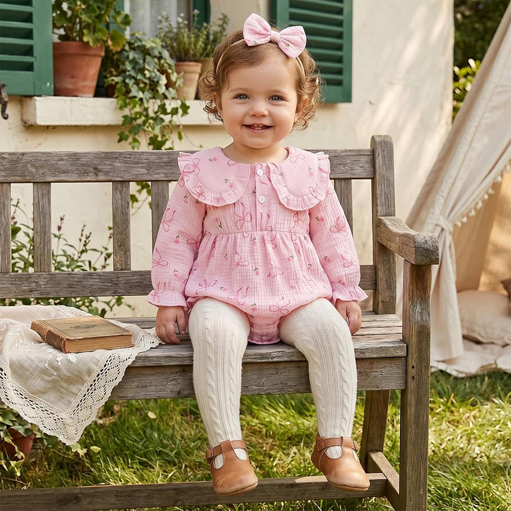 2PCS Adorable Bow Floral Printed Baby Girl Romper