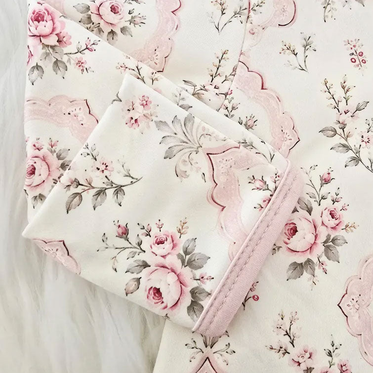 2PCS Sweet Floral Printed Zipper Long Sleeve Baby Jumpsuit