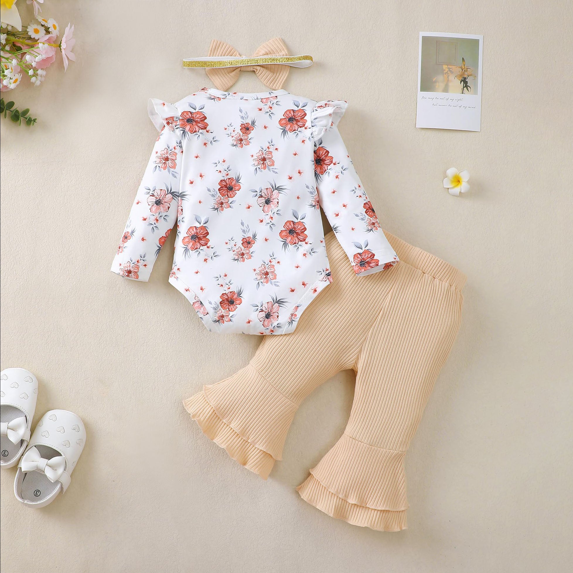 3PCS Refined Floral Printed Long Sleeve Baby Set