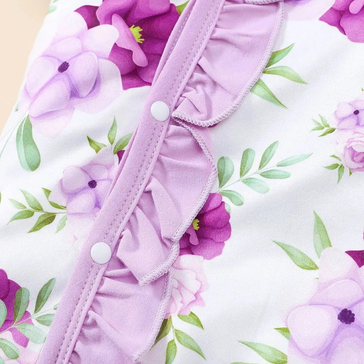 2PCS Pretty Floral Printed Ruffles Short Sleeve Baby Jumpsuit