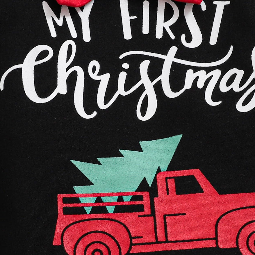 3PCS Merry Christmas Letter Print Plaid Long Sleeve Baby Boy Set