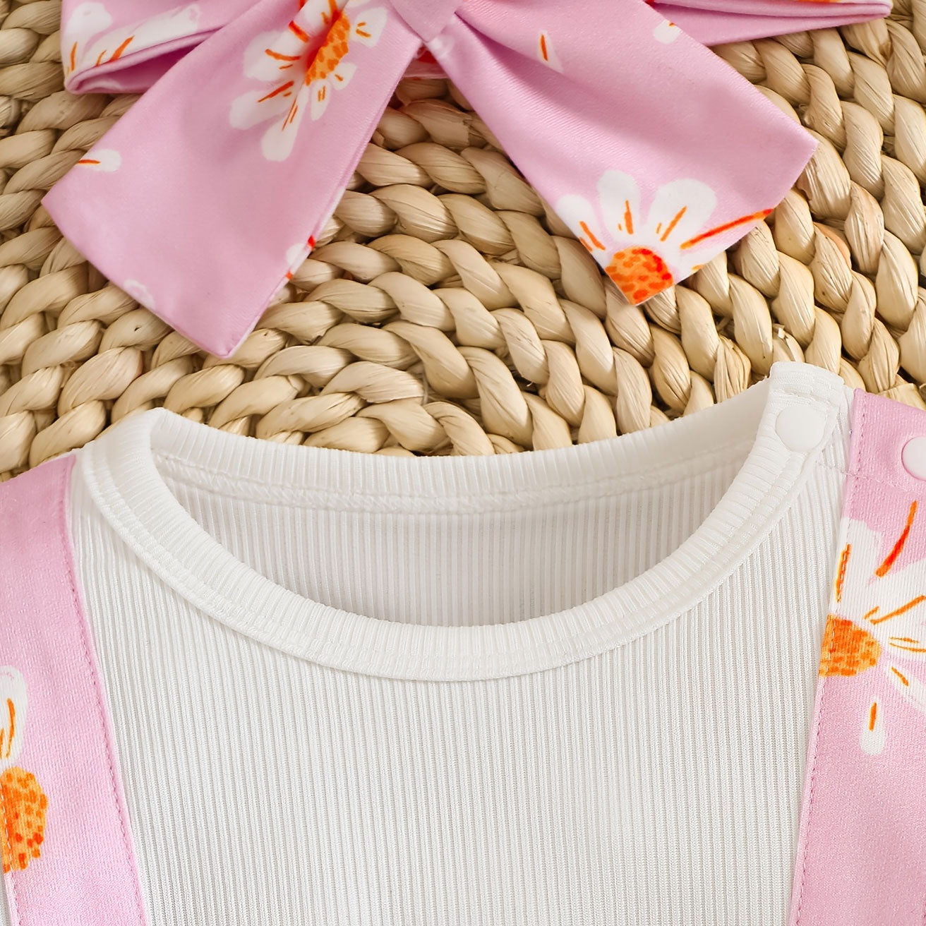 2PCS Bubbly Daisy Printed Long Sleeve Baby Girl Jumpsuit