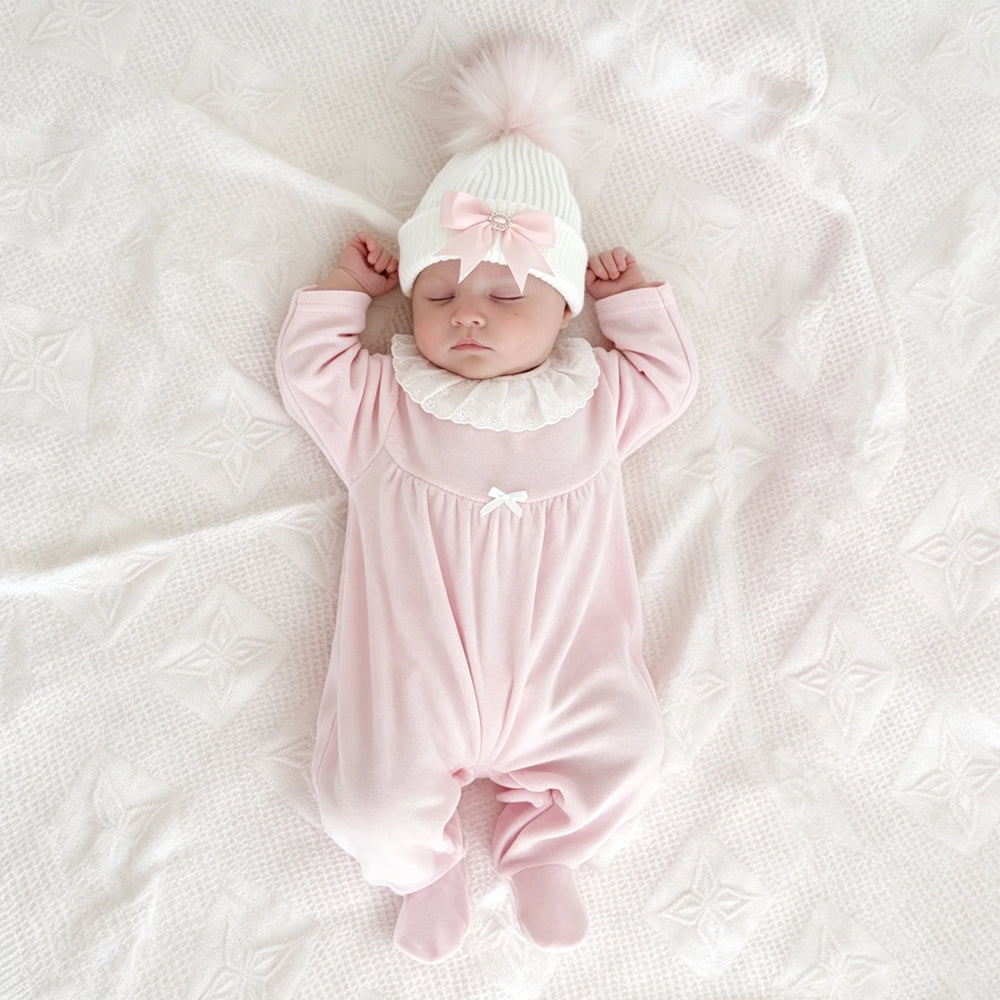 Solid Color Ruffled Lace Collar Long Sleeve Baby Jumpsuit