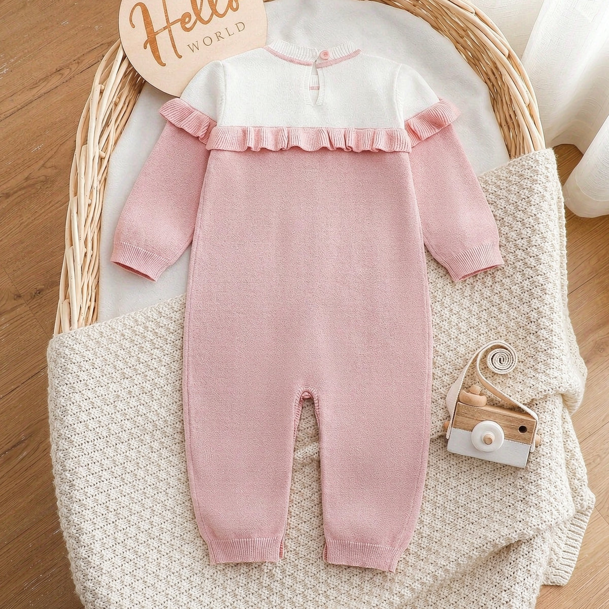 Sweet Baby Girl Colorblock Long Sleeve Knit Jumpsuit