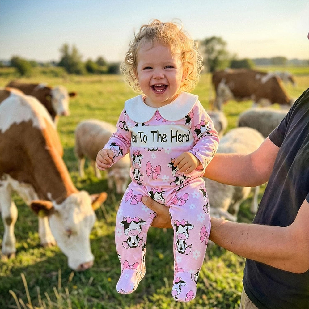 Lovely New To The Hero Letter Cow Printed Long Sleeve Baby Jumpsuit