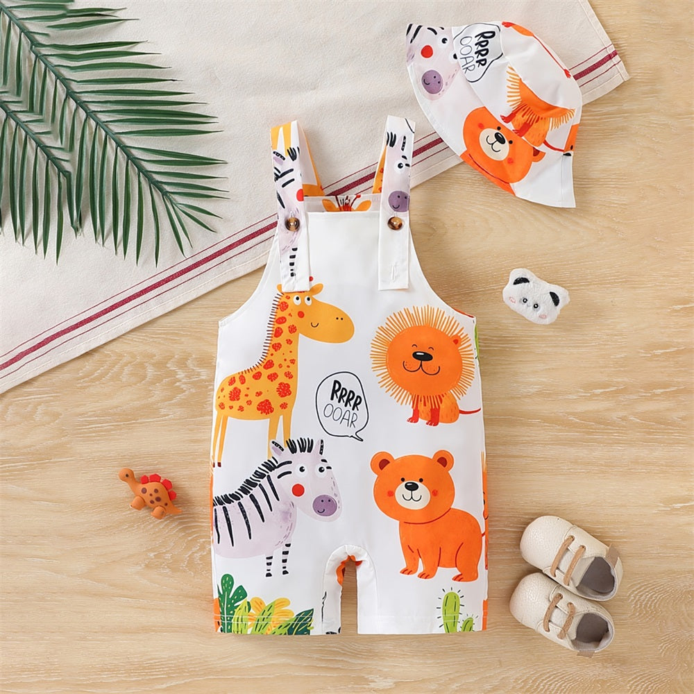 2PCS Cartoon Animal Printed Baby Suspender Pants Set