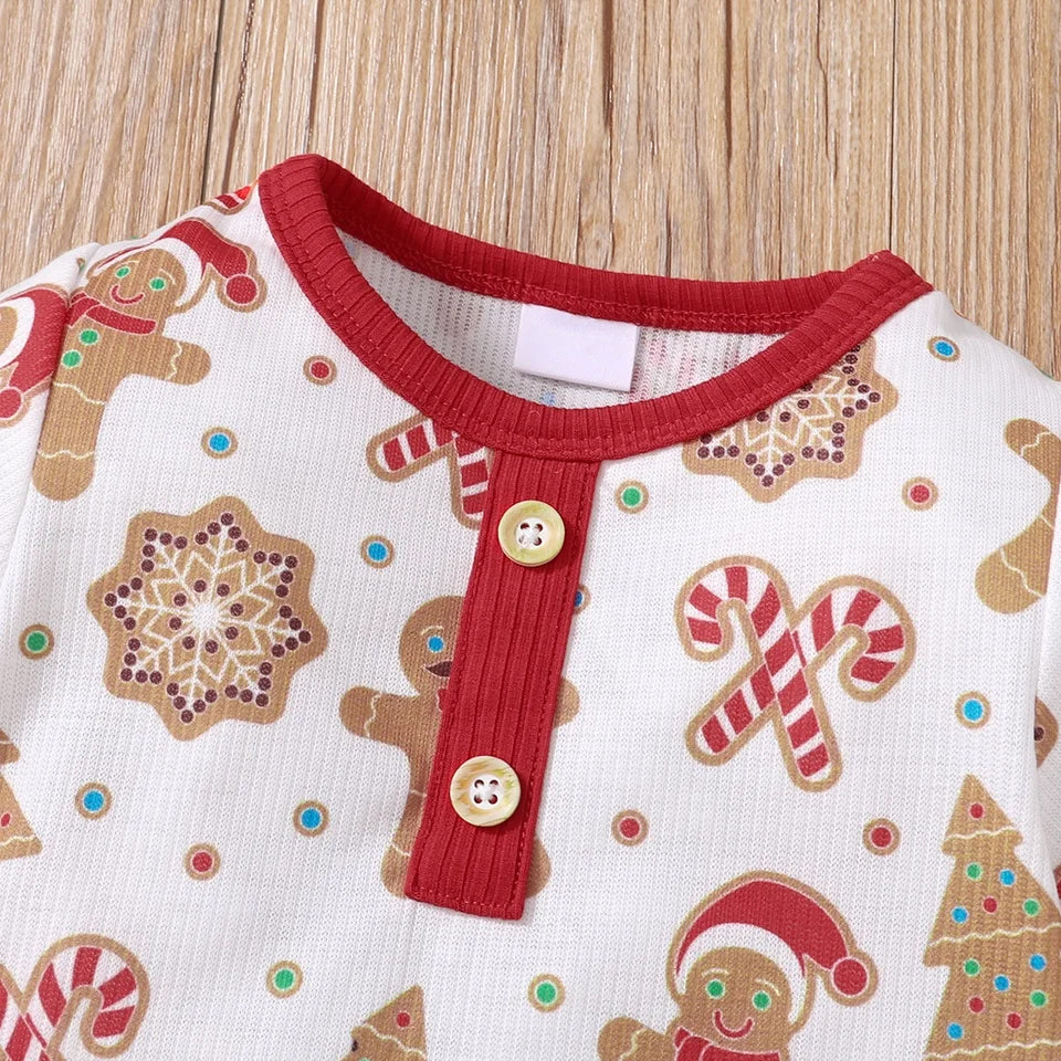 2PCS Stylish Gingerbread Print Short Sleeve Baby Set