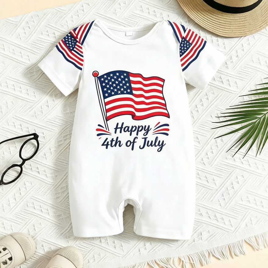 Comfy Happy 4th of July Letter Printed Baby Jumpsuit
