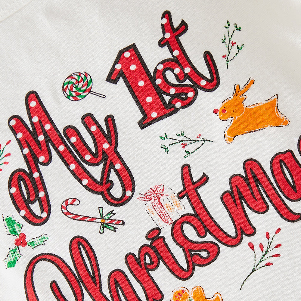 3PCS Lovely My 1st Christmas Letter Plaid Print Baby Girl Set