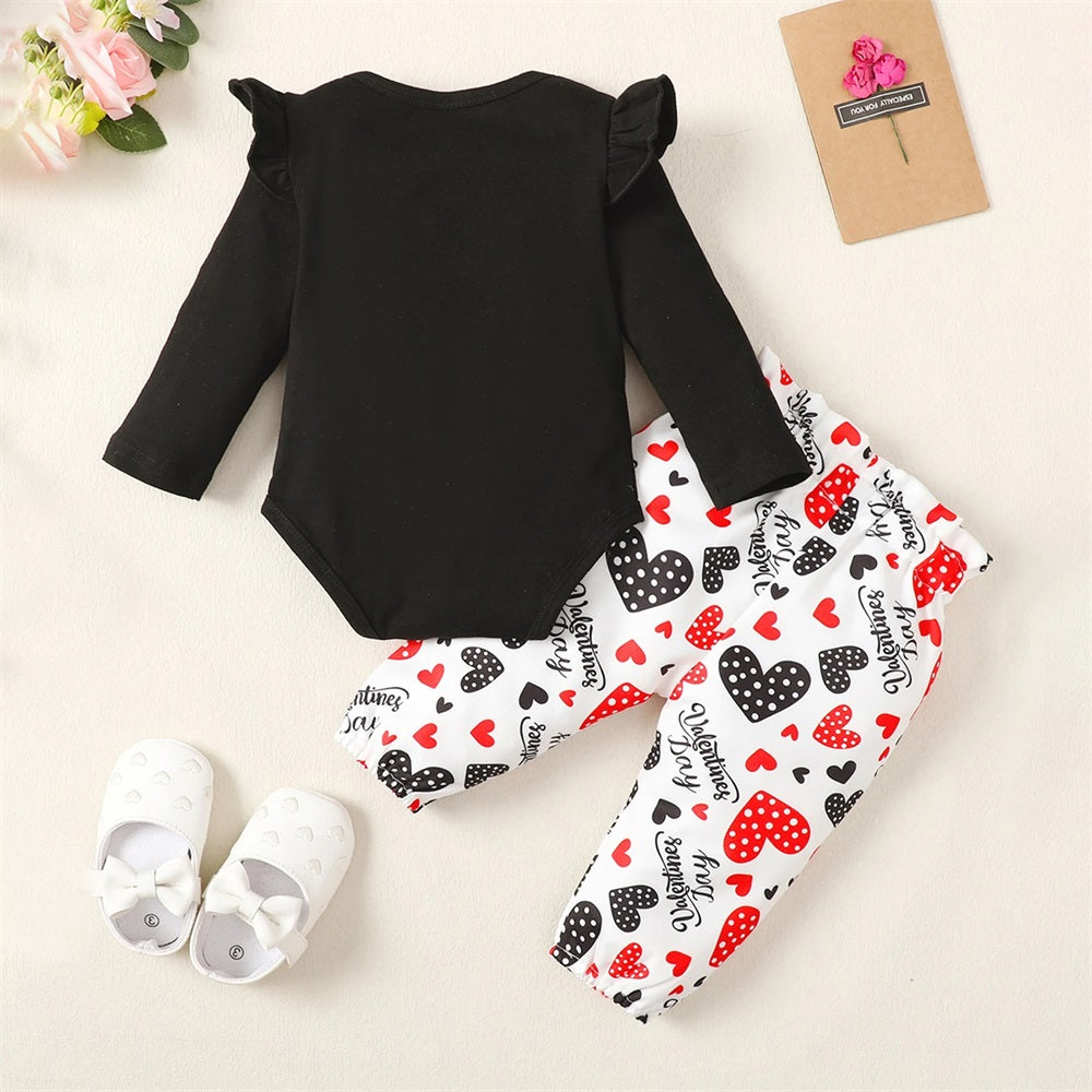 2PCS My 1st Valentine's Day Letter Heart Print Long Sleeve Baby Set