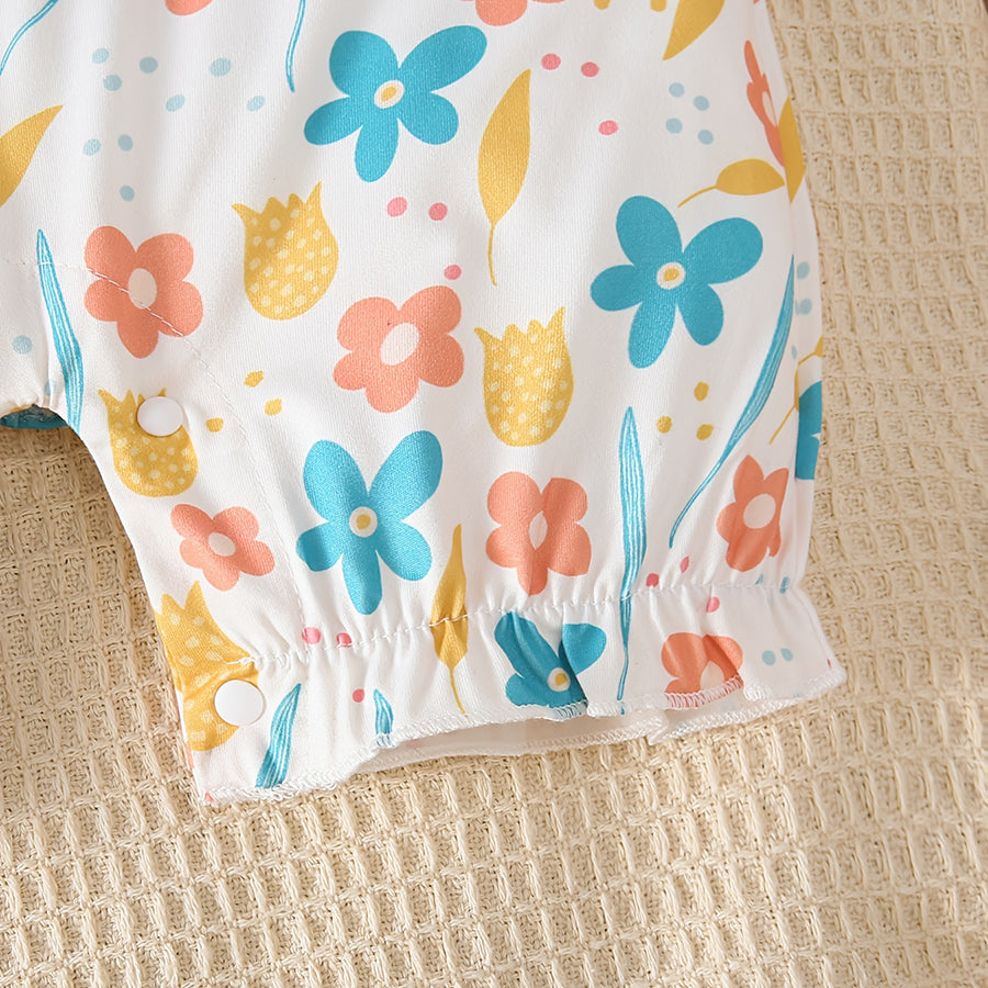 Graceful Allover Floral Print Flutter Sleeve Baby Jumpsuit