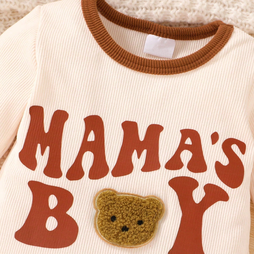 3PCS Mama's Boy Letter 3D Bear Print Long Sleeve Baby Set