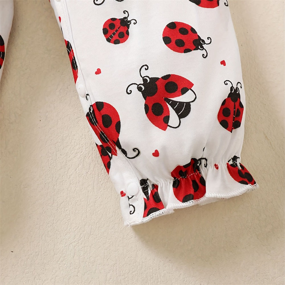 Little Girl Letter Ladybug Print Long Sleeve Baby Jumpsuit