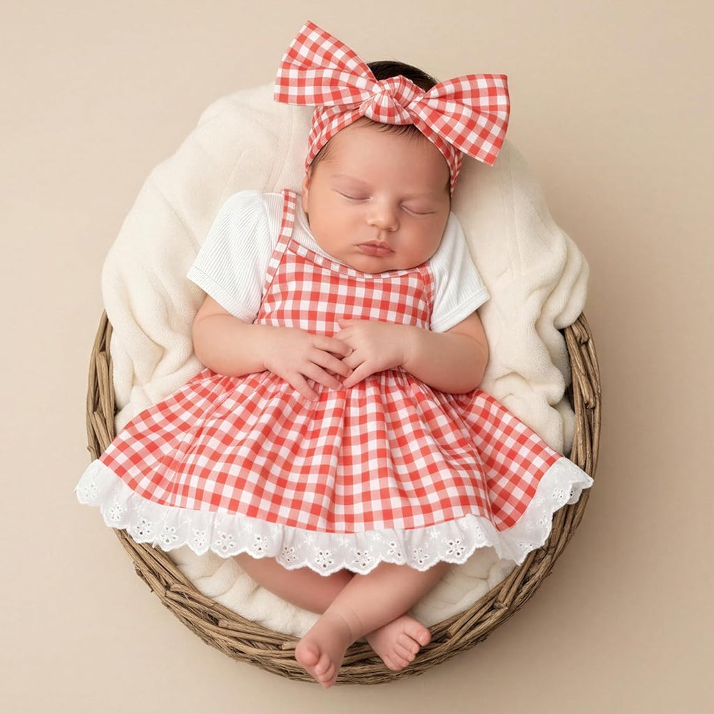 2PCS Cheerful Faux Layered Plaid Print Short Sleeve Baby Romper