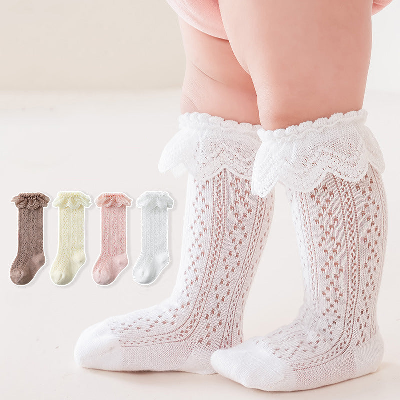 Breathable Mesh Lace Ruffle Decor Long Baby Socks