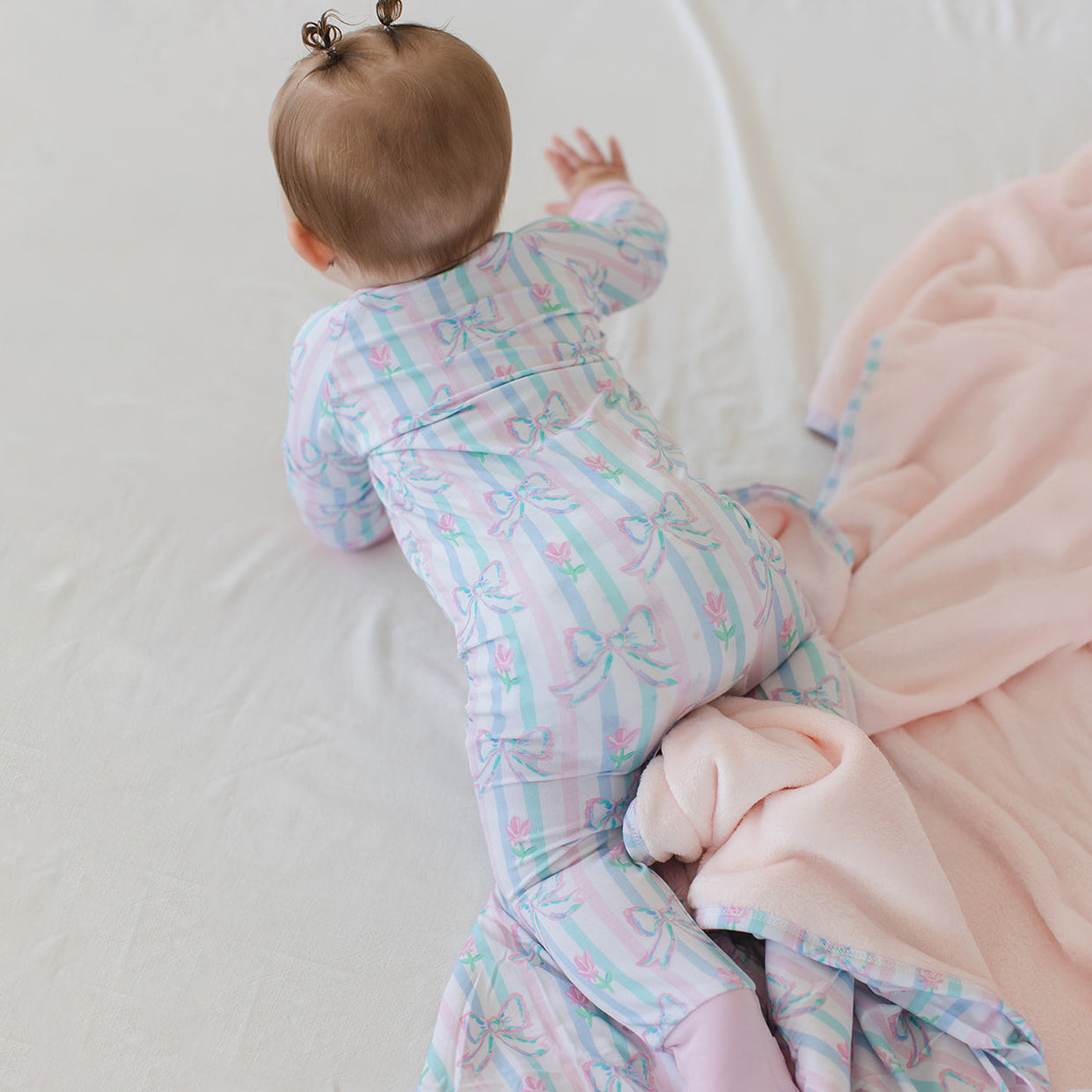 Lovely Bow Floral Printed Zipper Baby Jumpsuit