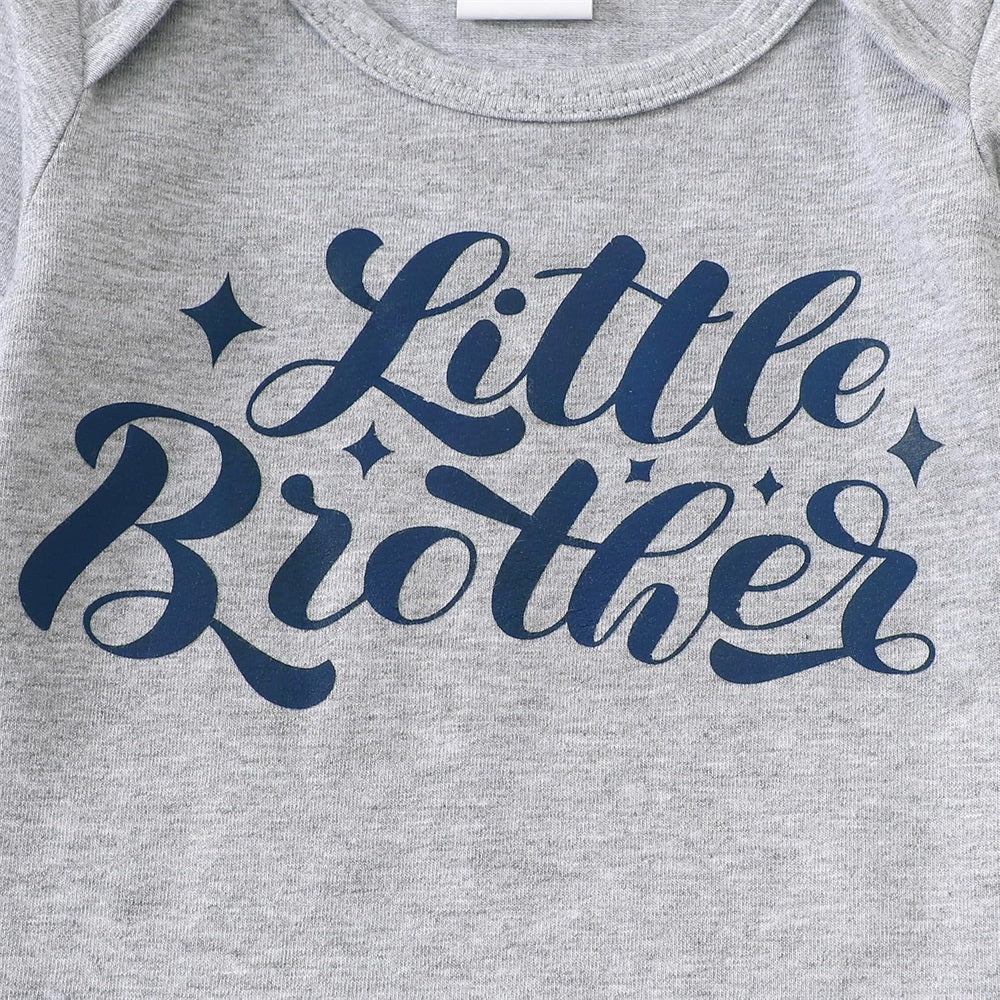 3PCS Little Brother Letter Print Long Sleeve Baby Overalls Set