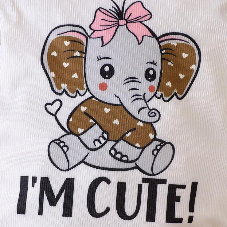 3PCS I‘M Cute Letter Elephant Heart Printed Baby Set