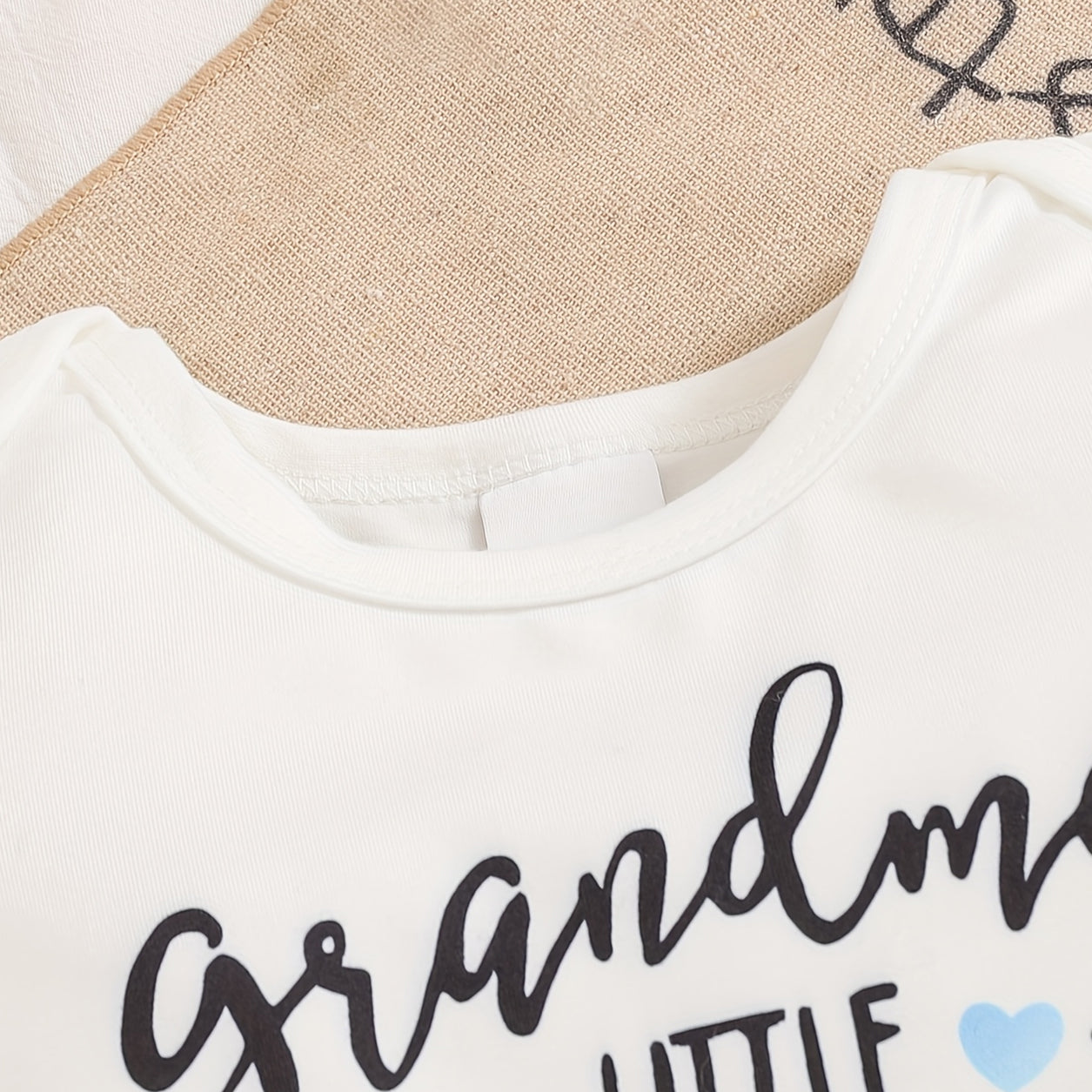 2PCS Grandma's Little Peanut Letter Elephant Plaid Print Baby Set