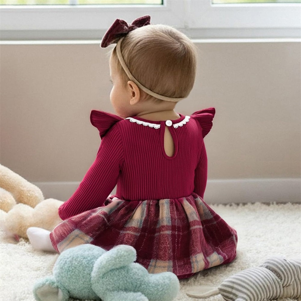 2PCS Fashion Plaid Print Long Sleeve Baby Girl Romper