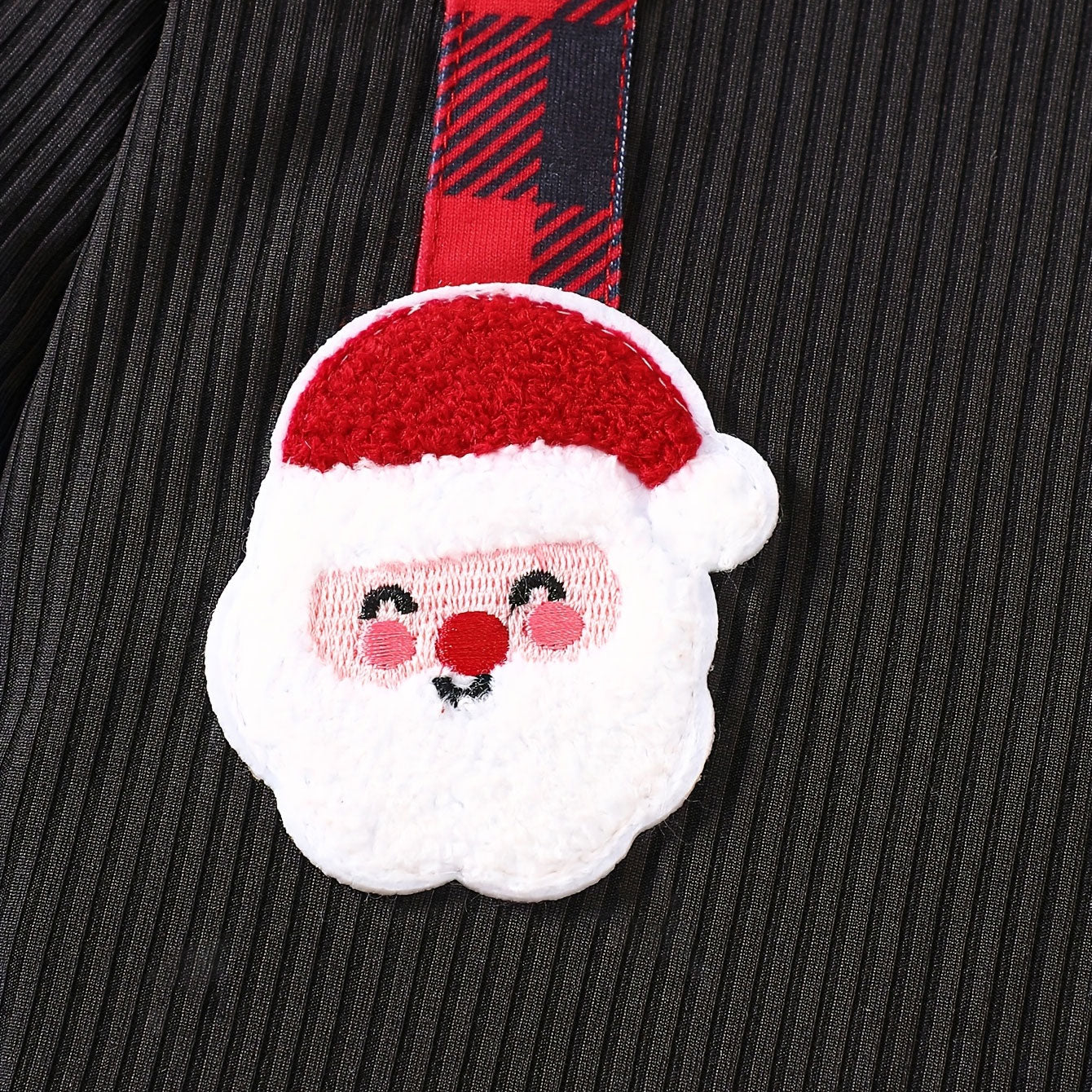 3PCS Christmas Santa Claus Appliqué Plaid Print Long Sleeve Baby Set