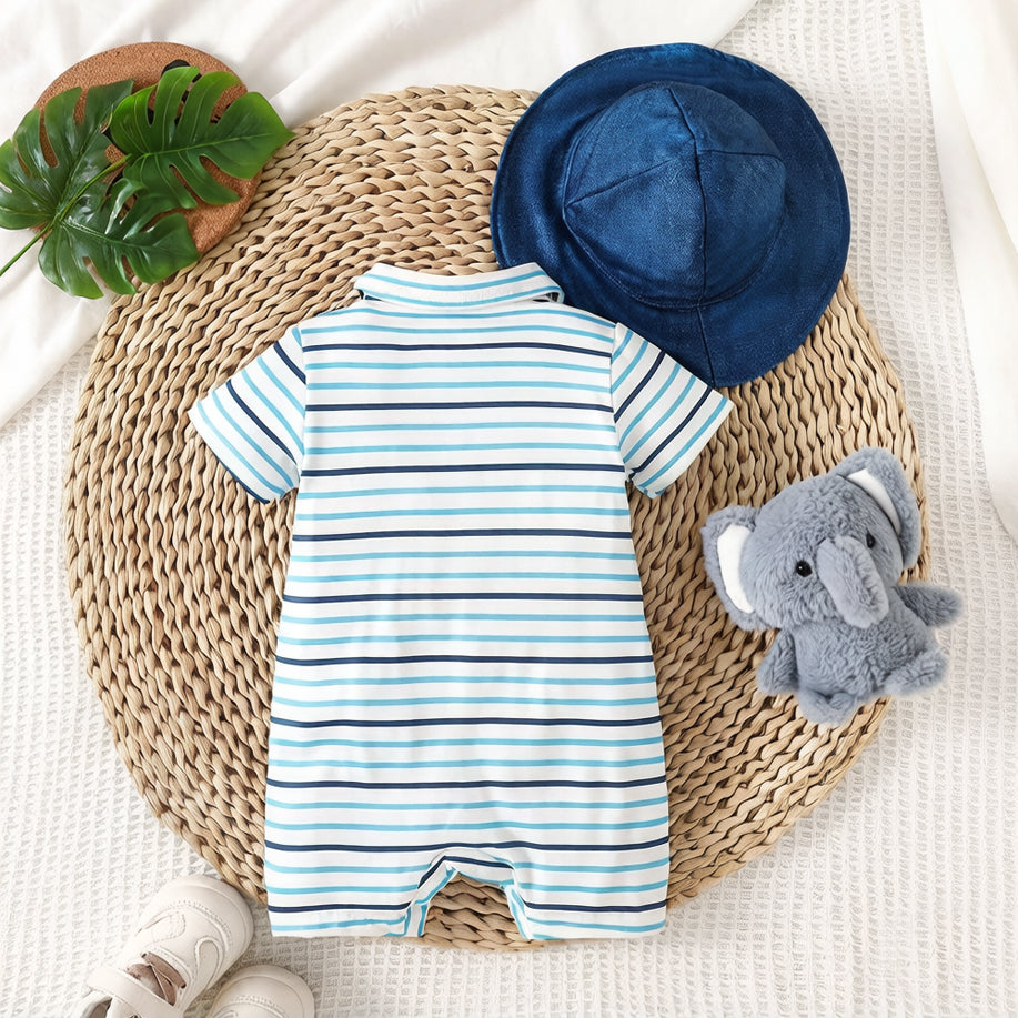 2PCS Stylish Elephant Stripe Print Short Sleeve Baby Jumpsuit