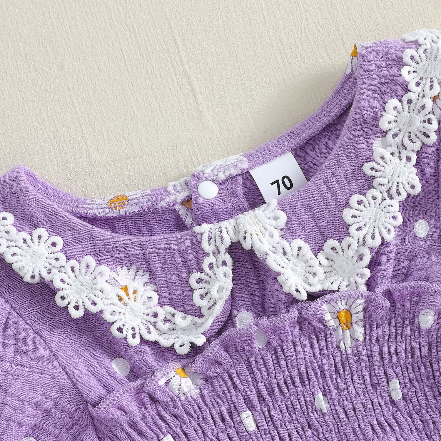 Dreamy Daisy Printed Eyelet Lace Short Sleeve Baby Romper