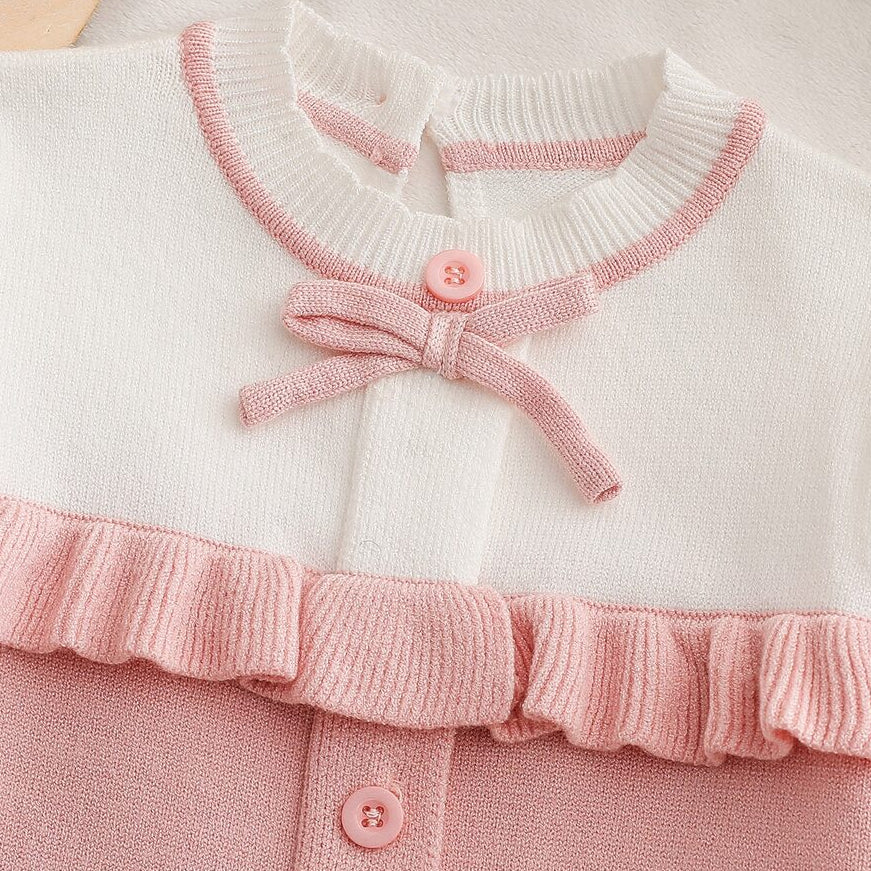 Sweet Baby Girl Colorblock Long Sleeve Knit Jumpsuit