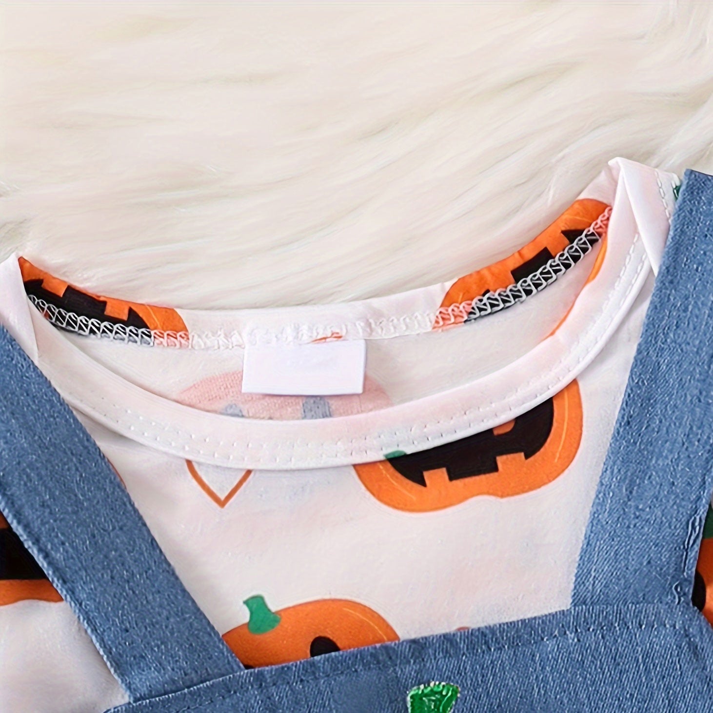 2PCS Halloween Bear Embroidery Pumpkin Printed Overalls Baby Set