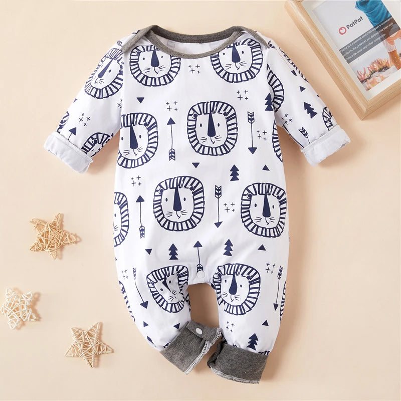 Casual Tribal Lion and Arrow Print Long Sleeve Baby Jumpsuit