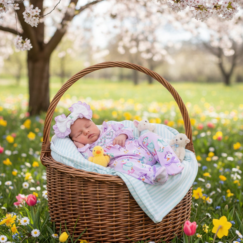 2PCS Lovely Duck Print Long Sleeve Baby Jumpsuit