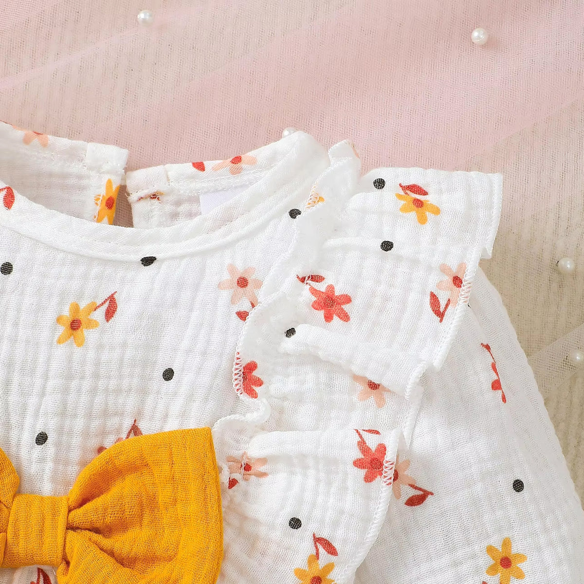 Sweet Baby Girl Ditsy Floral Printed Ruffle Long Sleeve Jumpsuit