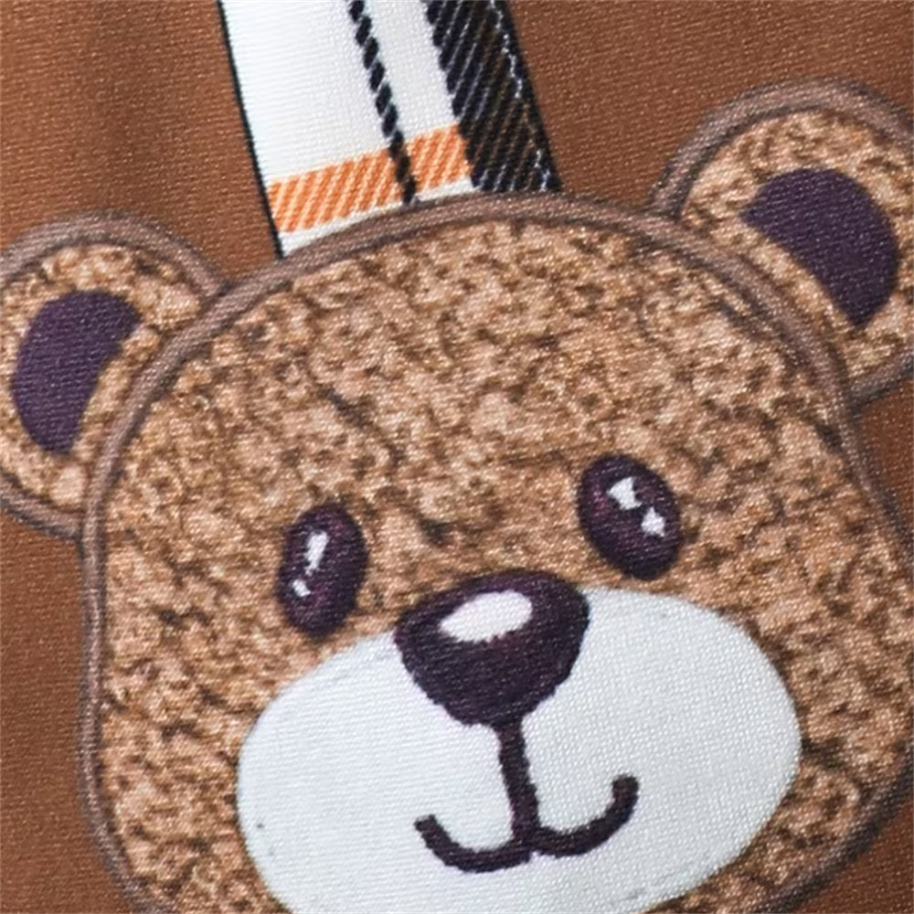 3PCS Casual Bear Embroidery Plaid Long Sleeve Baby Set