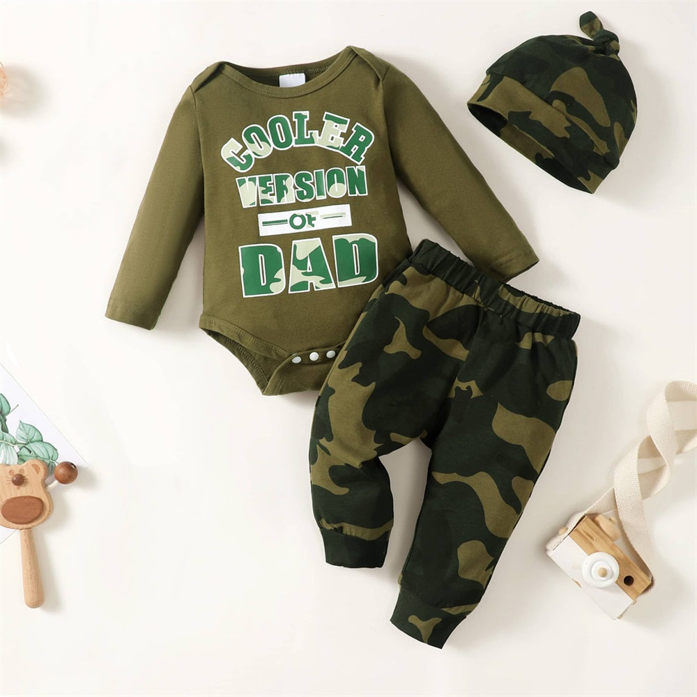 3PCS Cooler Version of Dad Letter Camouflage Print Baby Set