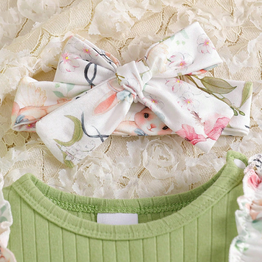 2PCS Charming Floral Printed Baby Girl Jumpsuit